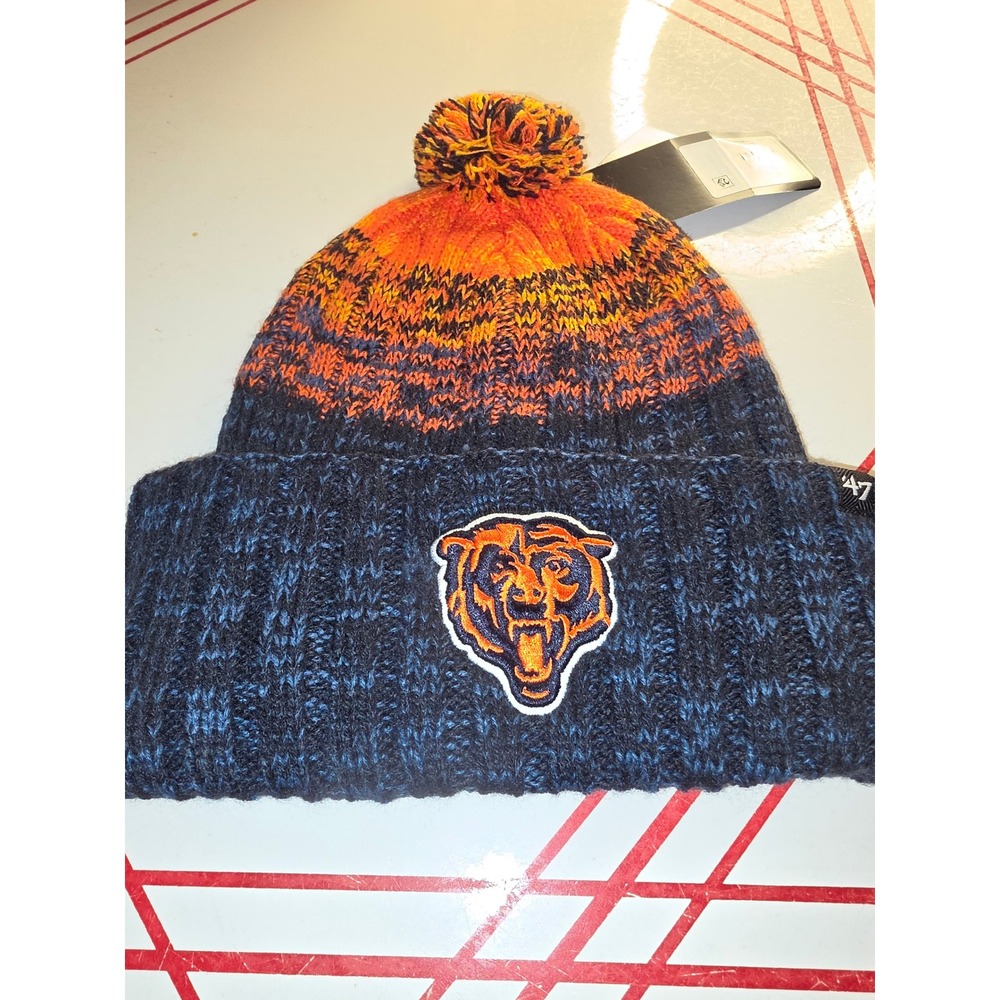 47 Brand Chicago Bears NFL Cascade Cuff Knit Beanie Hat Navy Orange Pom OSF